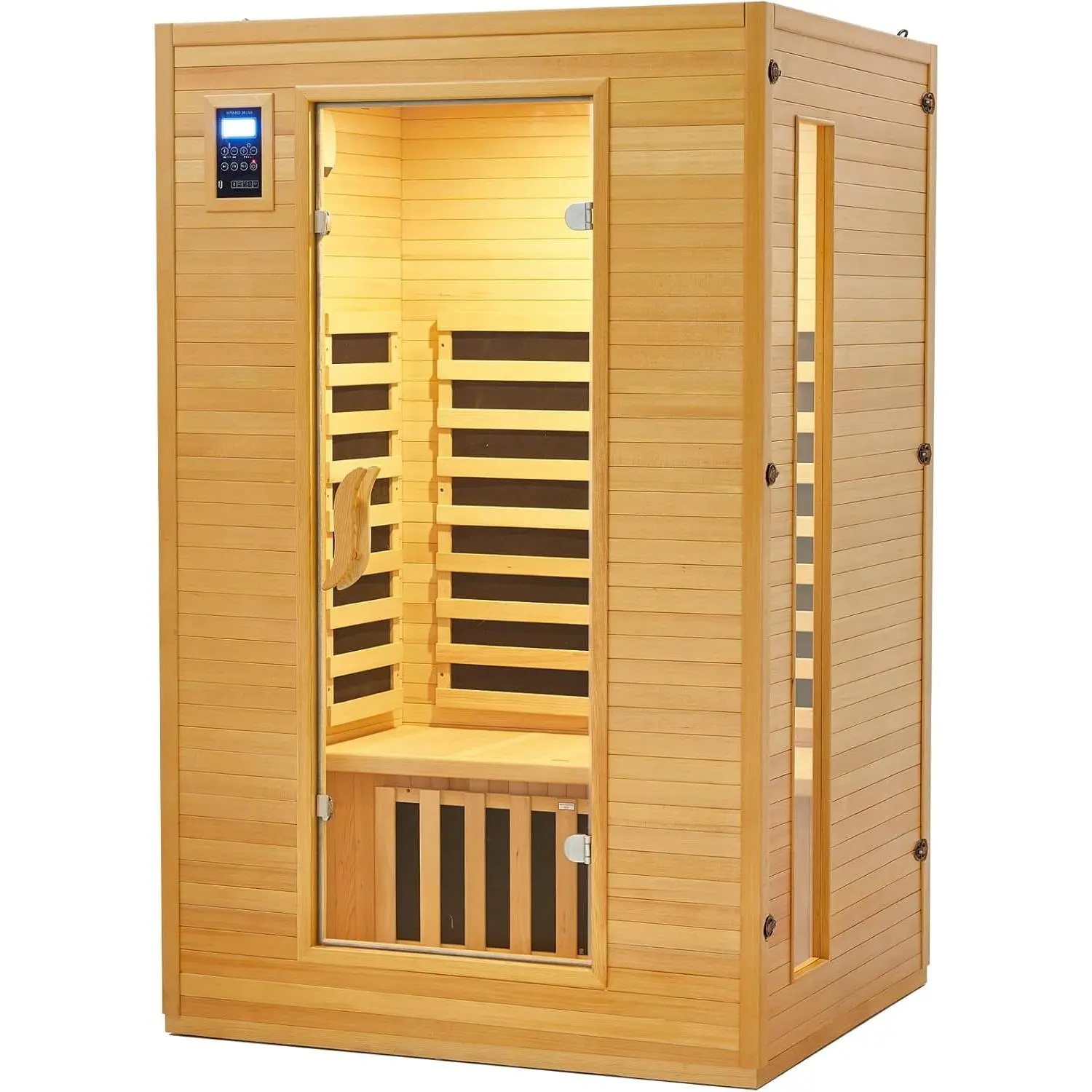 2-Person Low EMF Infrared Sauna - 6 Heating Panels, Wood Dry Steam, MP3 Compatibility, Dual Controls, Home Spa for Home Improvement