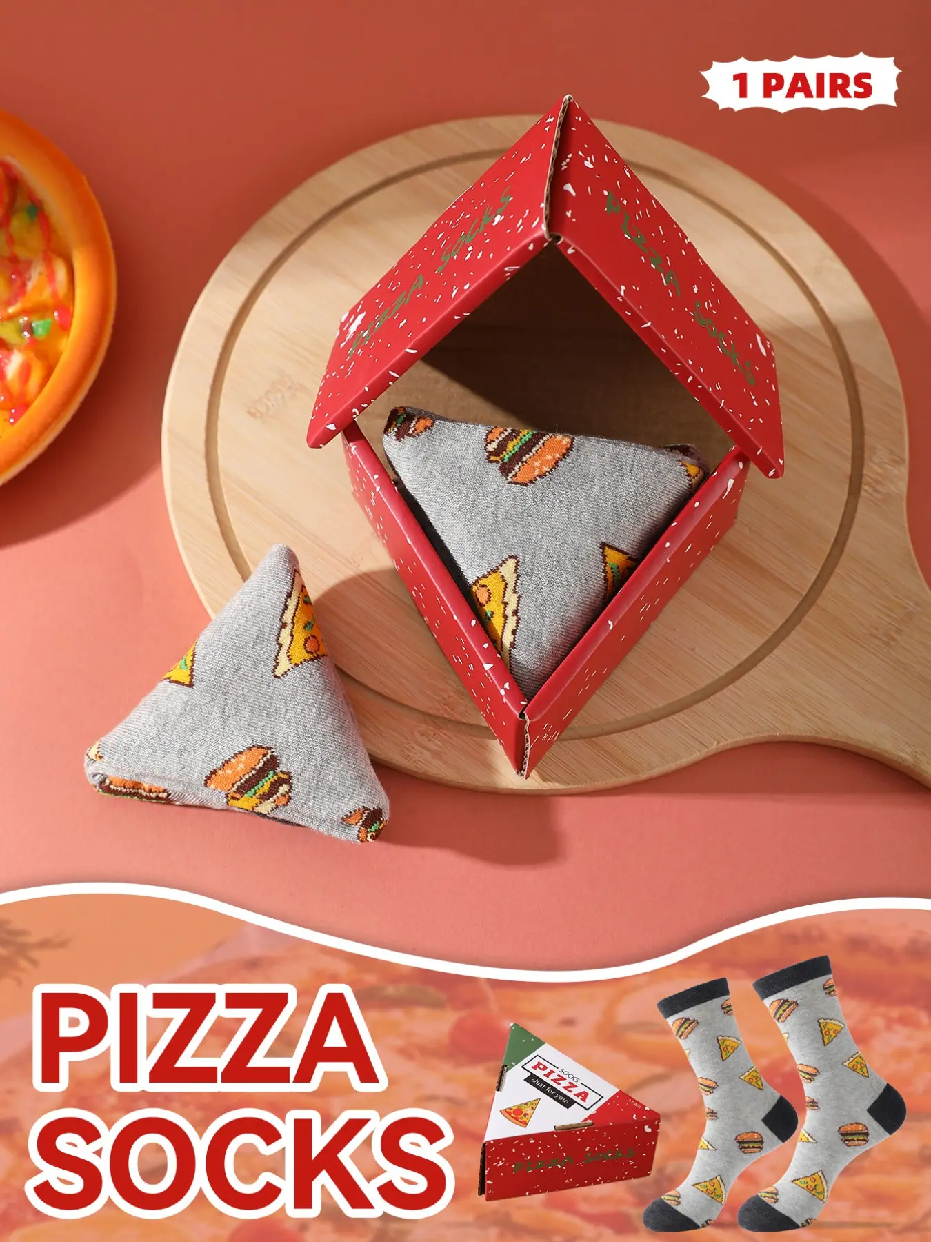 Creative Pizza Burger Pattern Crew Socks, Unisex Gift for All Seasons, Perfect for Holidays & Parties, Unique Design for Daily Wear