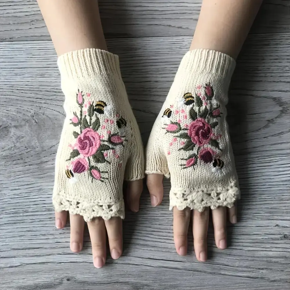Unisex Handmade Fingerless Gloves, Elastic Knit Crochet Gloves for Autumn & Winter Comfort, Fashion Writing Accessories, Unisex Wear
