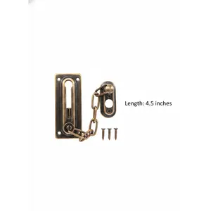 4.5-inch brass anti-theft door chain, vintage copper-colored safety door latch chain, door limit chain lock inside