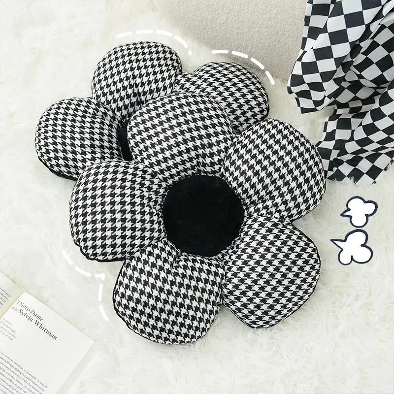 Knitted Houndstooth Flower Pillow Sofa Cushion Soft Comfortable Multifunctional Seat Pad Living Room  Backrest Home Decor Ins