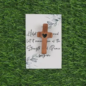 1pc Pocket Prayer Cross for Anxiety, Wooden Comfort Cross, Handheld Worry Cross, Engraved Christian Gift