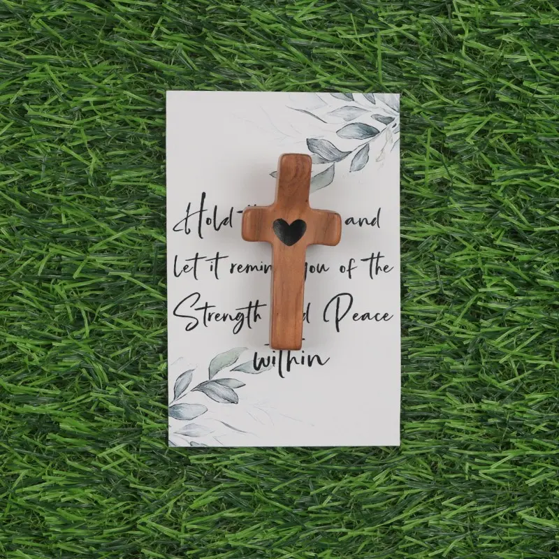 1pc Pocket Prayer Cross for Anxiety, Wooden Comfort Cross, Handheld Worry Cross, Engraved Christian Gift, Religious Supplies