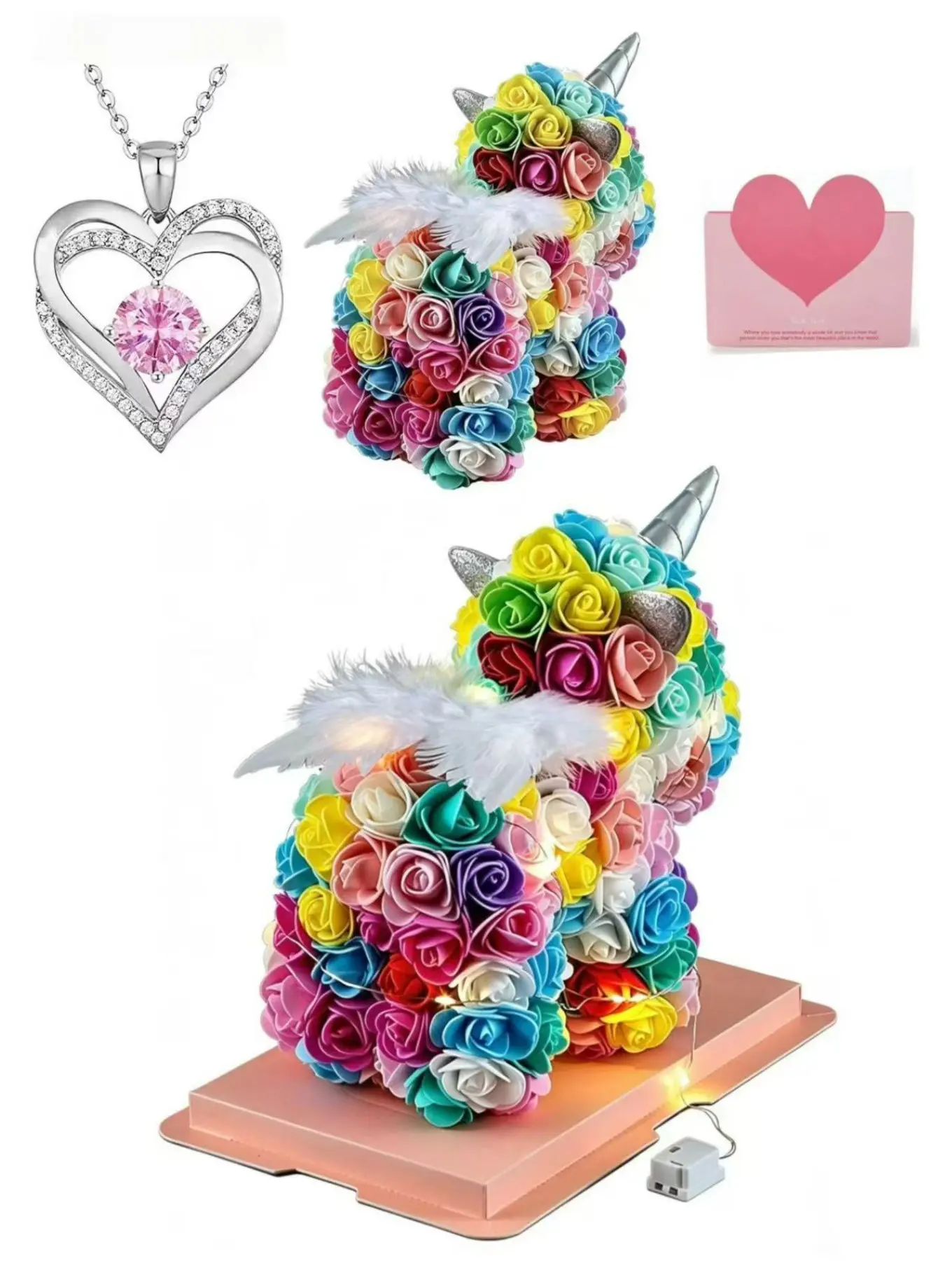 Pe Foam Gift Set for Girls, Angel Rose Unicorn Birthday Present, Valentine's Day Christmas Box Necklace Kit, Complete Gift Package