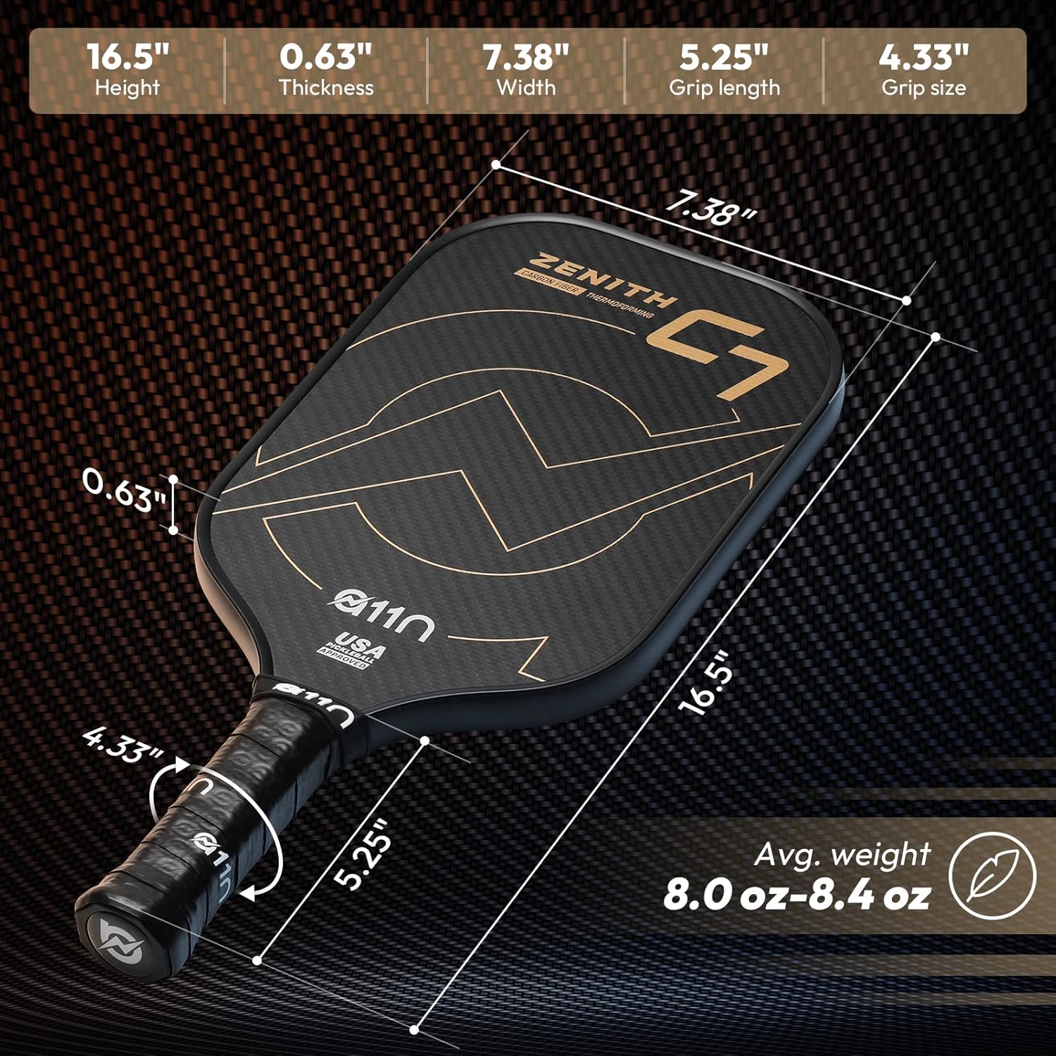 Pickleball Paddle 16mm | T700 Carbon Fiber with  Injected Walls | Enlarged Sweet Spot | Elongated or Wide  Shape