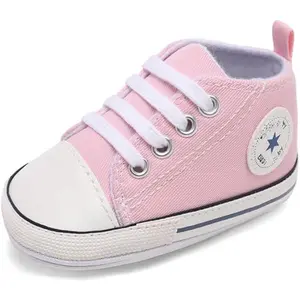 Unisex Baby Boys Girls Shoes, Newborn Infant Non-Slip Canvas Denim High Top Sneakers, Toddler First Walkers Shoes