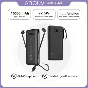 22.5w Fast Charge 10000mah Power Bank, Type-C Bidirectional Charging, LED Display, USB Cable Included, Portable Charger for Phone Tablet, Travel Power Bank