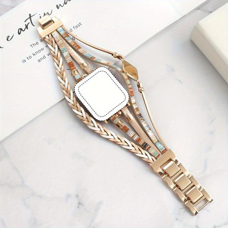 1PCS Bohemian Style Multi-layer Wrapped Metal Bracelet Decorative Strap for Apple Watch 38mm 40mm 41mm 42mm 44mm 45mm 49mm Compatible with Ultra Ultra 2 SE 9 8 7 6 5 4 3 2 1 Wearable
