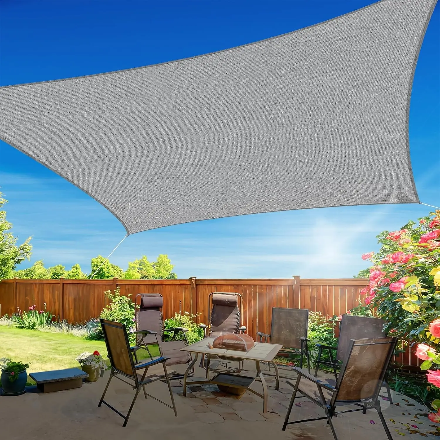 10'x13' Sun Shade Sail, UV Protection Outdoor Shade, Curved Tear Resistant Heavy Duty Sun Shade for Patio Garden, Backyard, Deck, Car Port, Playground, (Grey)Gift.