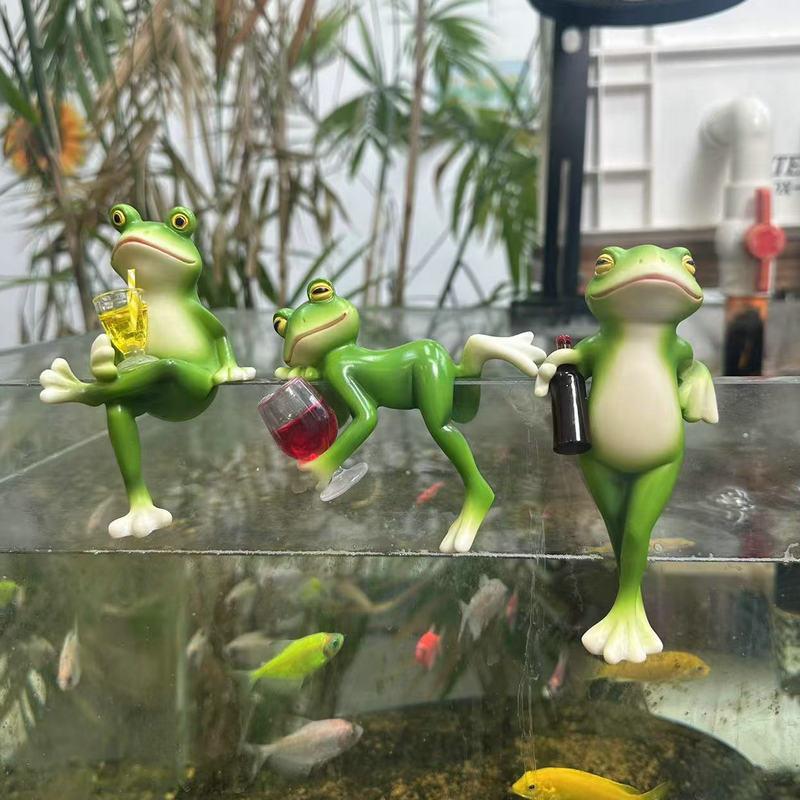 Three creative resin frog figurines perfect for patios, lawns, fairytale gardens, and home décor – adorable and unique gifts designed for nature lovers.