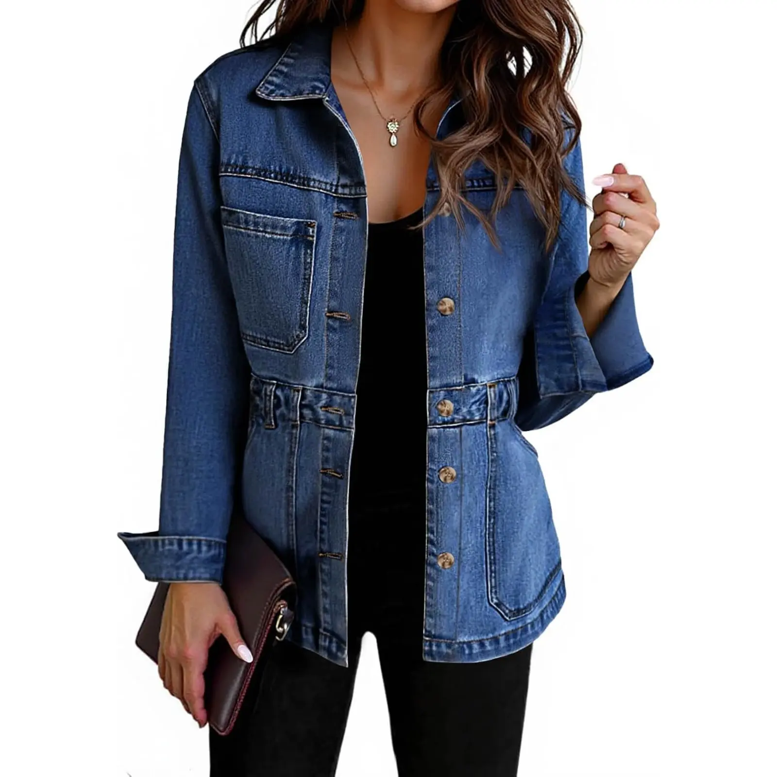 Tankaneo Womens Denim Jacket Distressed Jean Jacket Oversized Shacket | Button Down Front, Side Pockets, Fall And Spring, Trendy Shacket, Durable Cotton