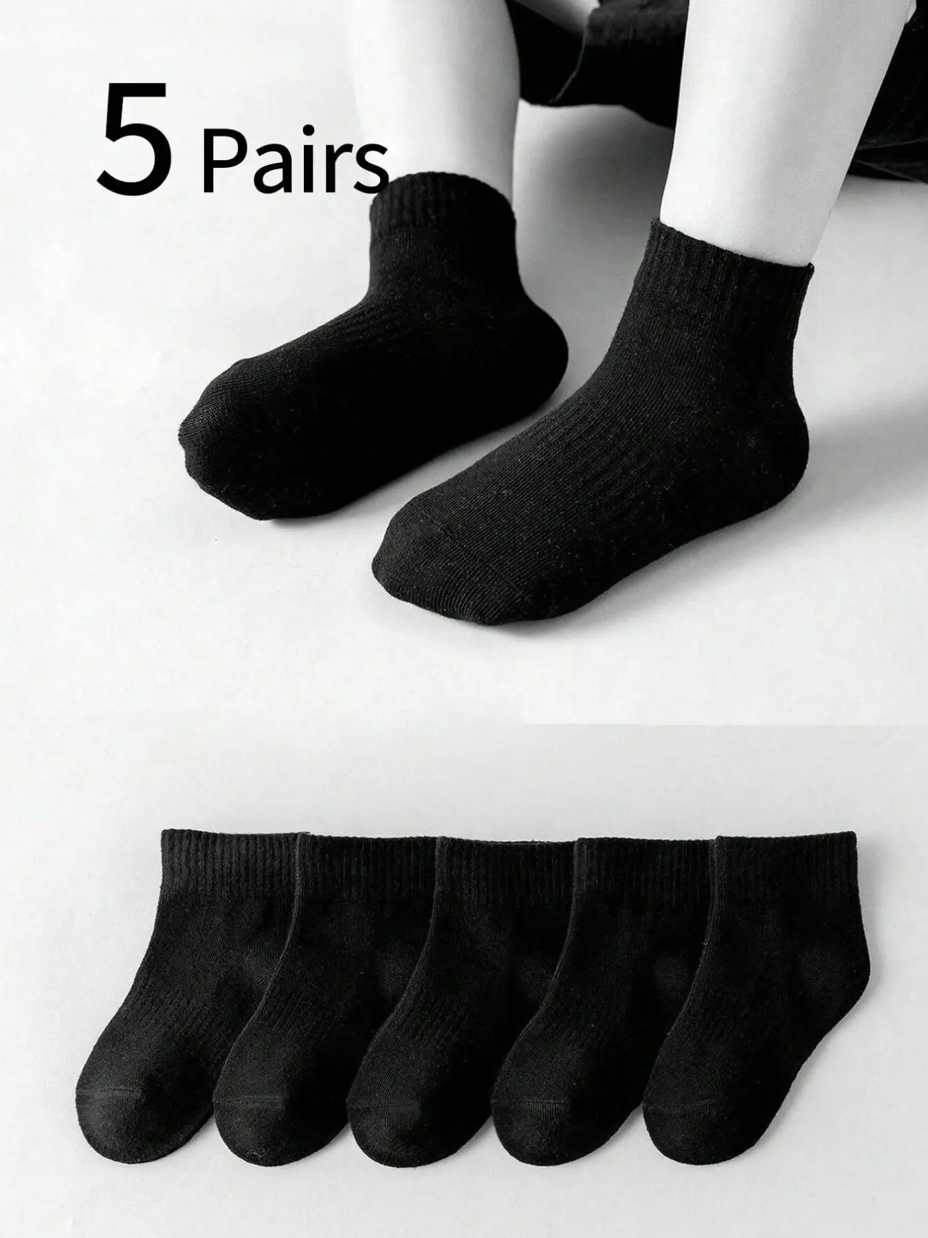5 Pairs Kids Ankle Socks, Summer Breathable Basic Solid Color, Casual Fitted, Comfortable for Boys Girls Ages 1-12, Classic Versatile Design, Clothing