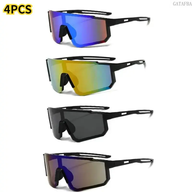 4Pcs Unisex Shield Sports Sunglasses, Mirror Lens, Lightweight Windproof Outdoor Eyewear, Summer UV Protection for Cycling, Fishing and Daily Use