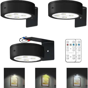 3Pcs Battery Operated Magnetic Picture Light, Dimmable Art Display Painting Light with Remote, Timer & 3 Light Modes, Wireless Puck Lights for Dartboard, Frame, Portrait, Wall Decor