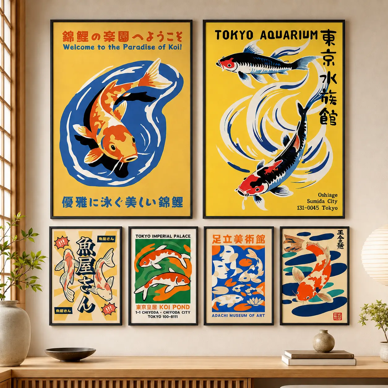 Japanese OKINAWA Koi Fish Canvas Print Poster Japandi Vintage Koi Animals Art Prints for Bedroom Wall Art Home Decor Poster vintage style home decor canvas wall art print home decor wall art modern wall art poster modern poster
