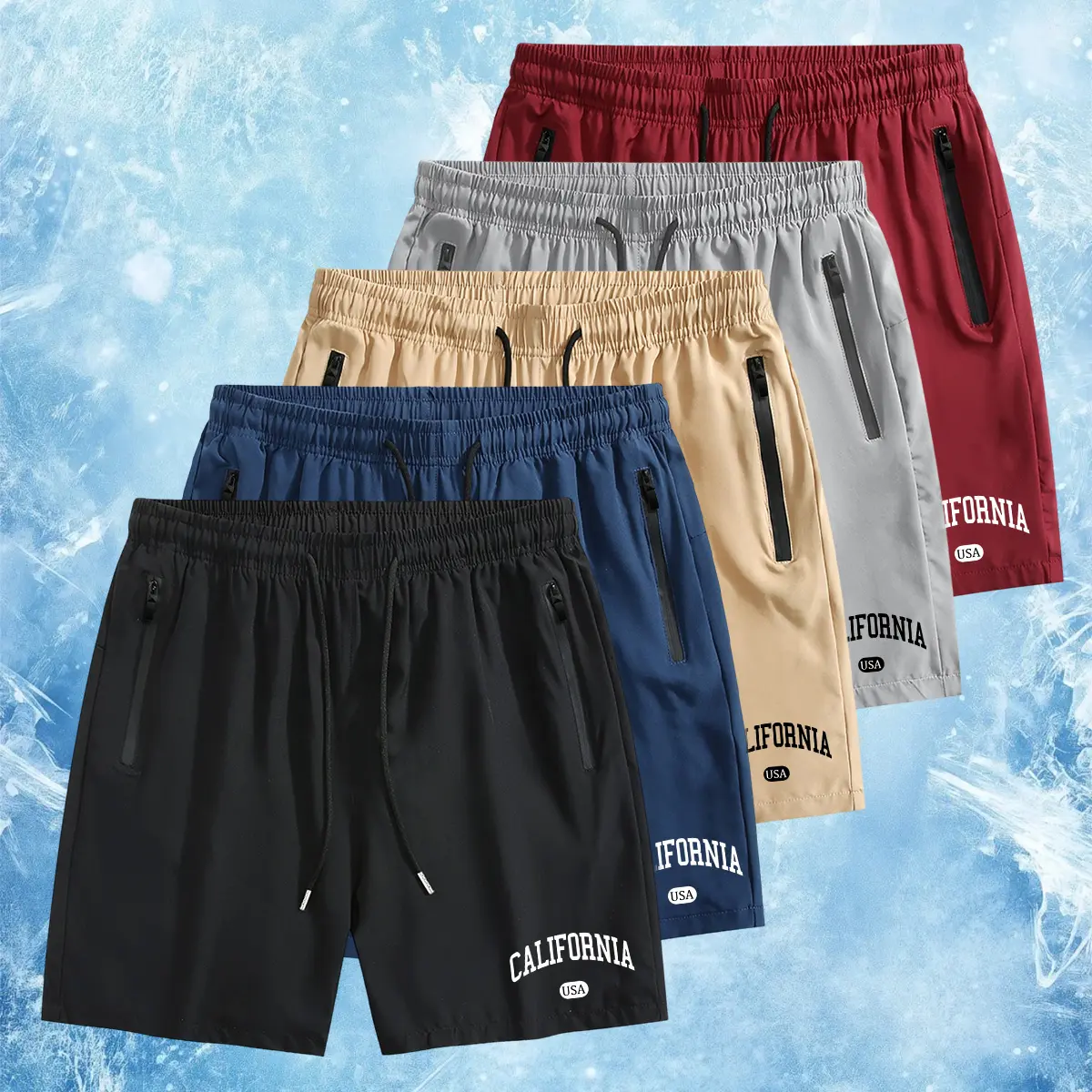 Men's Retro California Letter Print Bold Graphic Breathable Cool Shorts - Lightweight Stretch Quick Dry Fabric, Active Fitted Casual Chic, Adjustable Cord, Relaxed Cut, Zipper Pocket, Elastic Hem, Straight Thin Airy for Gym, Beach, Breathable Cool Men's S