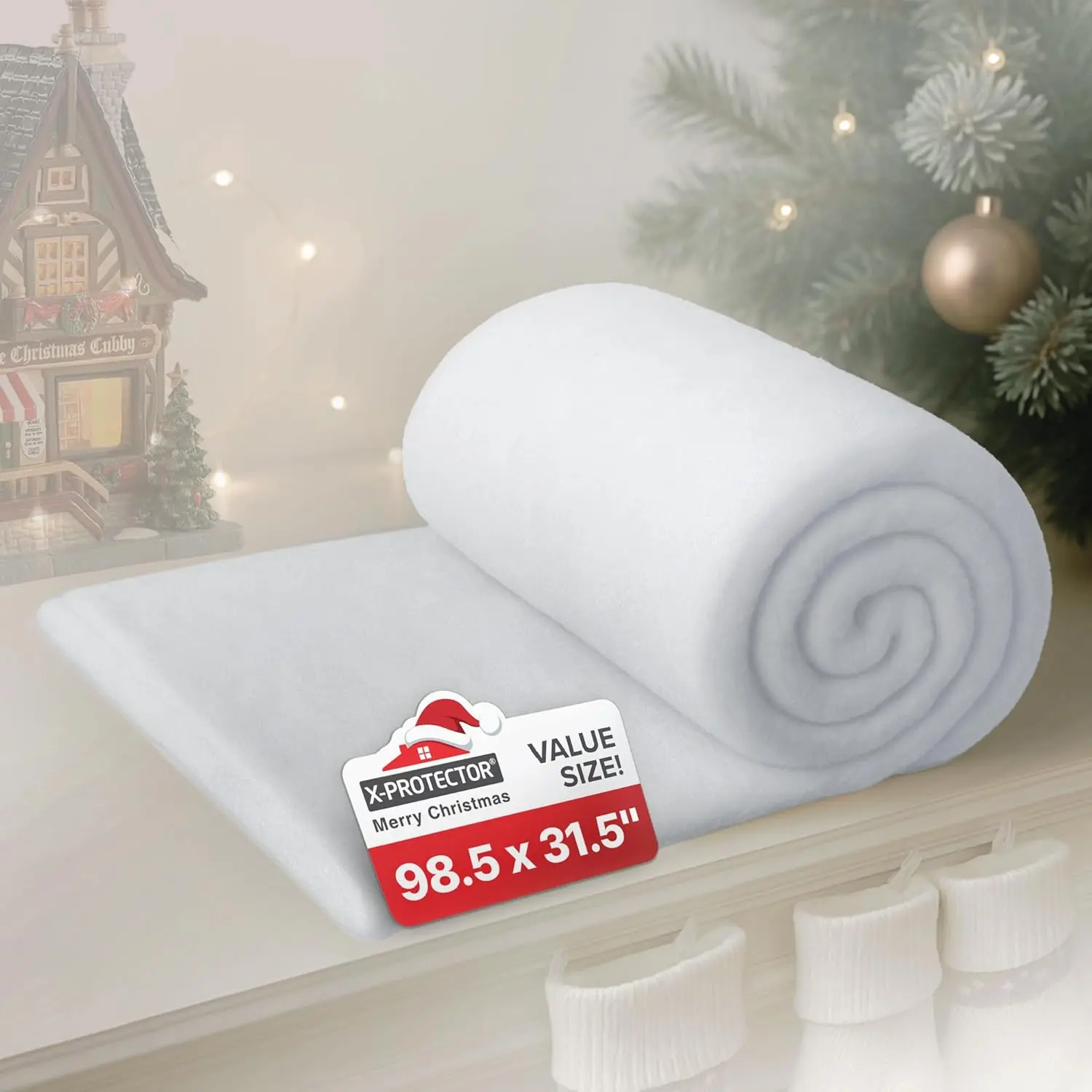 Snow Blanket 98.5"x31.5" - Artificial Christmas Village Snow Sheet for Decorating - Large White Fake Snow Roll - Fabric Faux Snow Table Runner Mat for Christmas Decorations