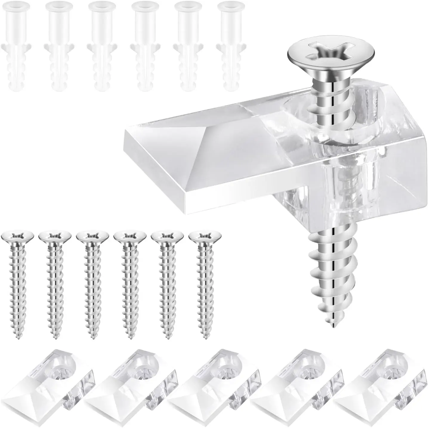 Mirror Holder Clips - 30 Sets of Mirror Mounting Hardware with Screw for Fixing Mirror Cabinet Box Door, Clear Plastic Mirror  Hardware