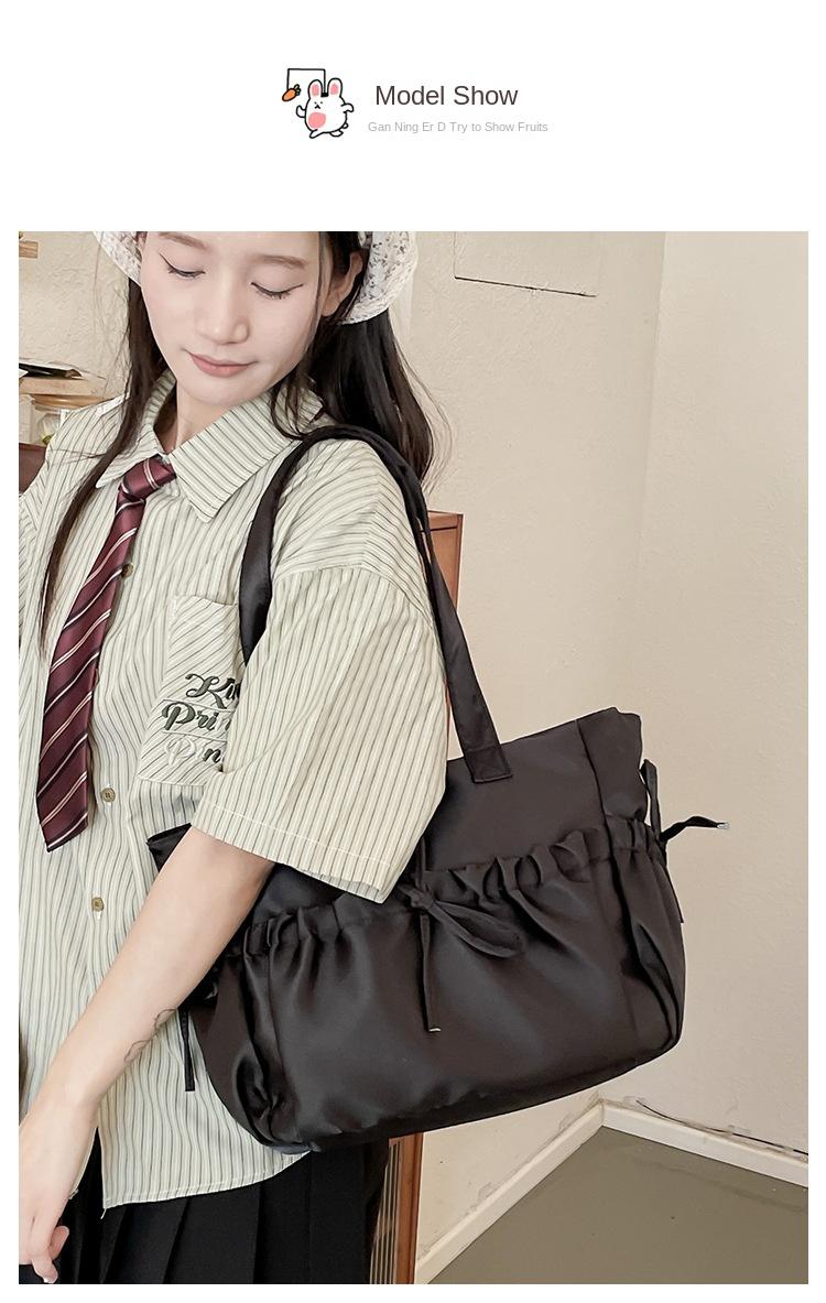 Sweet Ballet Style Girl Tote Ruched Bow Chic Student Preppy Style Shoulder Bag Large Capacity Cute Elegant Handbag