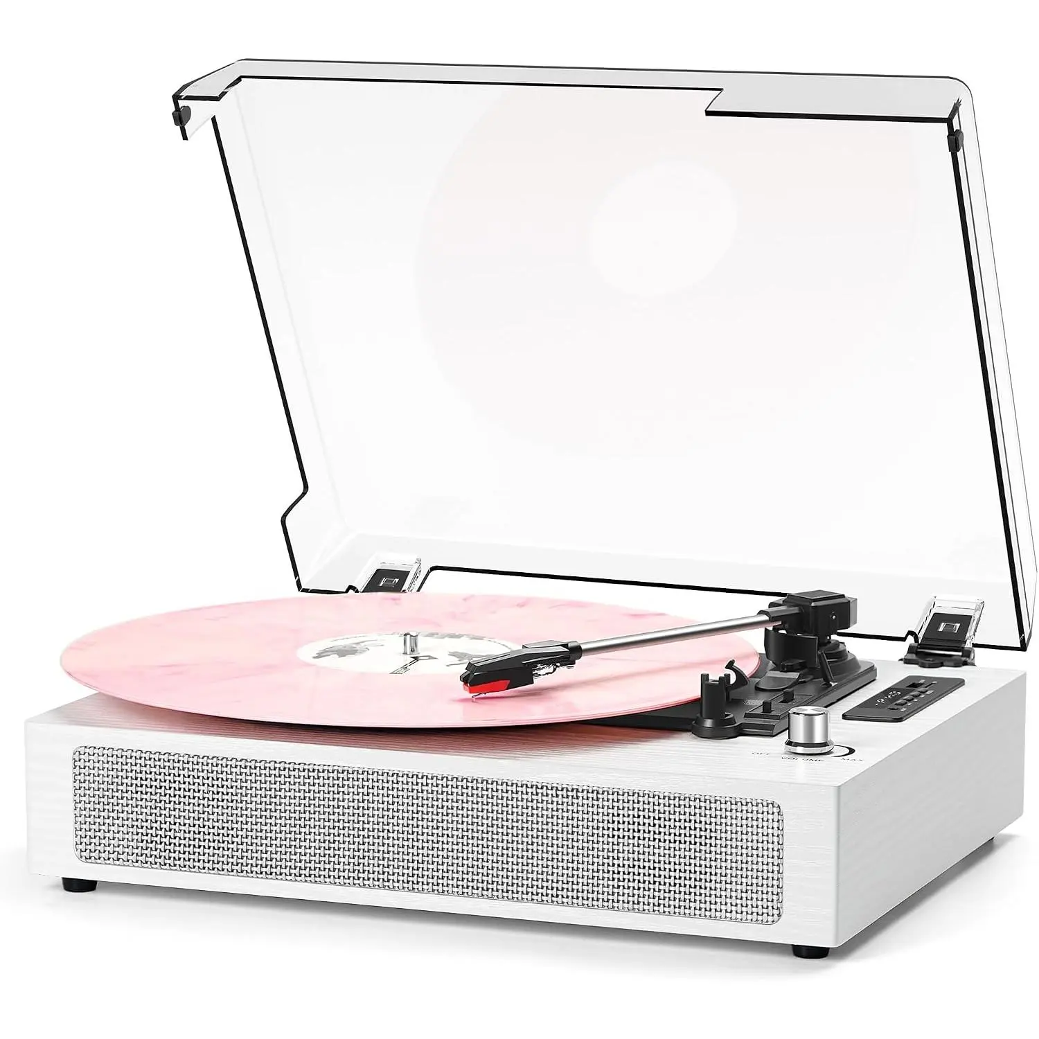 Vinyl Records Player  with Bulit-in Speaker  Record Player with USB Recording EQ Mode Support Belt-Driven 3-Speed Turntable AUX-in  Out, White