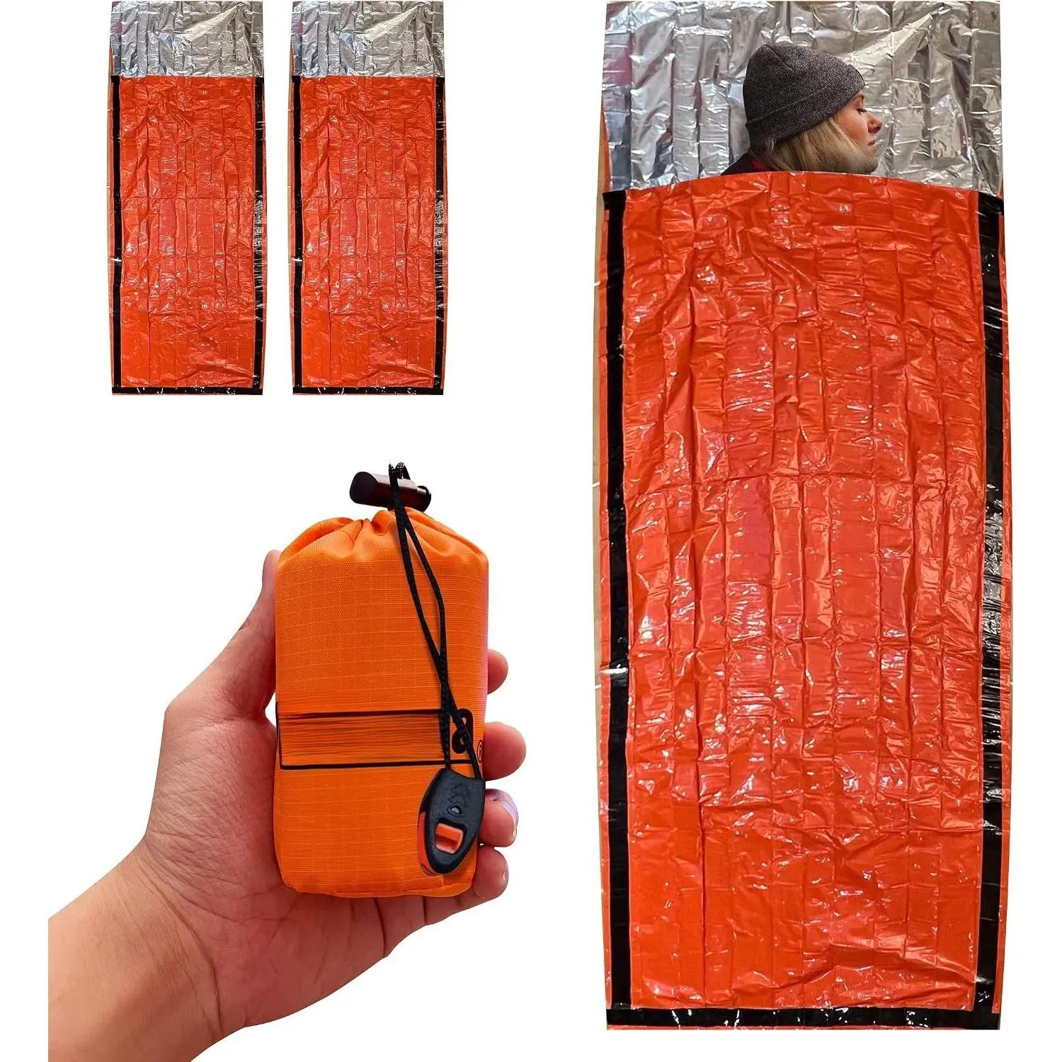Emergency sleeping bag 2-piece set| Portable emergency blanket survival equipment