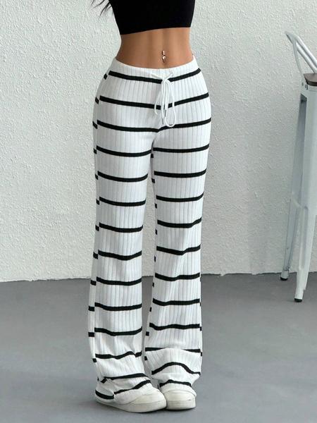 Women's Color Block Comfortable Casual Stripe Drawstring Waist Pants, Trendy Fashion for Relaxed, Ideal for Everyday Wear