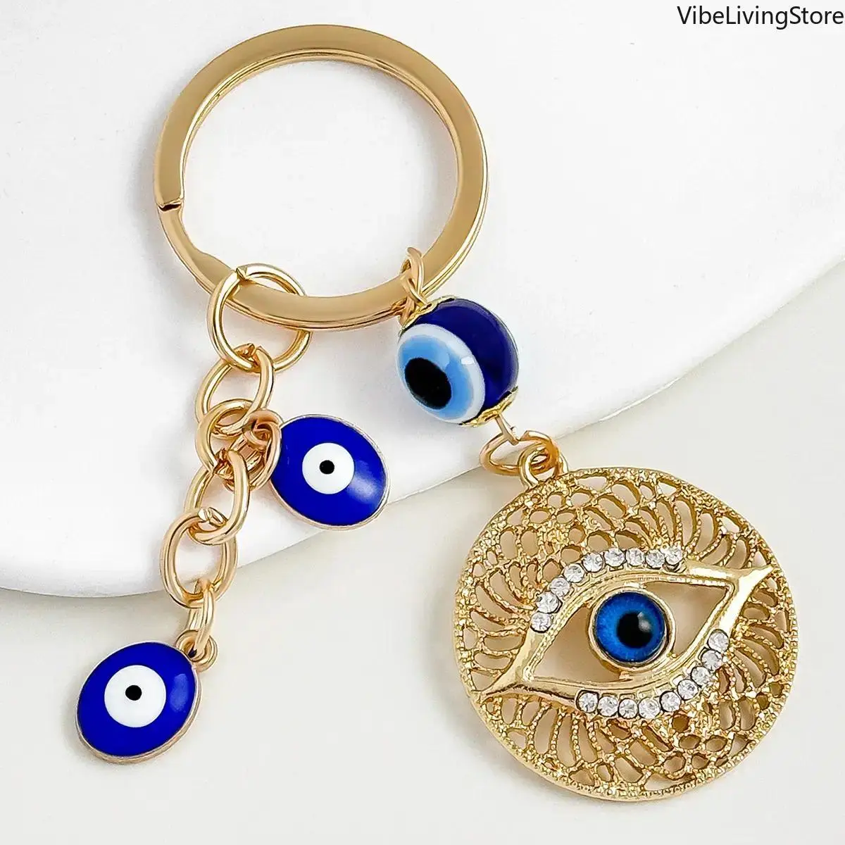 Evil Eye Bag Charm Keychain, Sparkly Blue Resin Charm with Tassel Detail, Unisex Protective Look Accessory for Gifting, Unisex Wear, Eye Motif, Daily Wear, All Seasons, Protective Charm