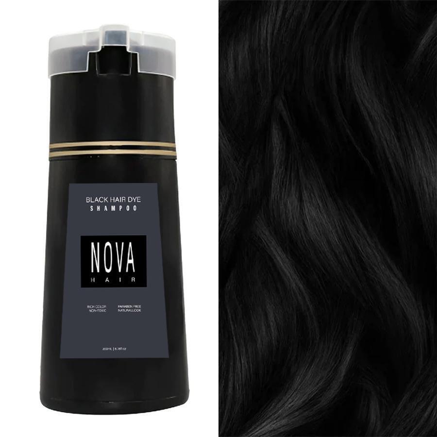 Nova Hair Instant Dye Shampoo - Safe Natural Haircare Solution for At-Home Use, Gray Coverage, Scalp Nourishment, Purple-Black Color for All Types