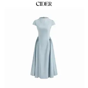 Cider High Neck Ruffle Zipper Midi Dress