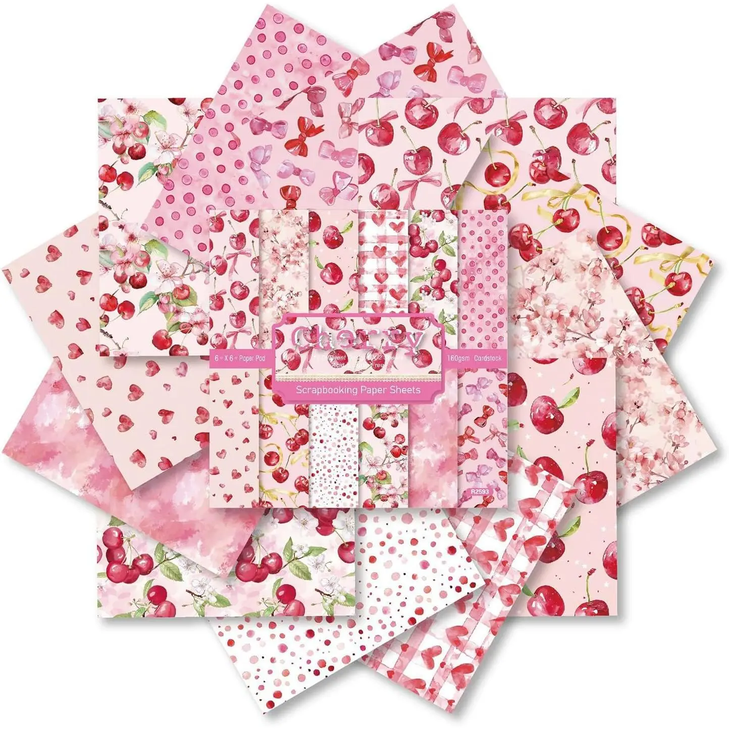 6in  Cherry Scrapbooking Paper Pad, 24 Sheets Aesthetic Patterned Decor for Collage Decoupage Junk Journals Wrapping Folded Materials Arts  Card Making DIY Crafts Origami Photo Album