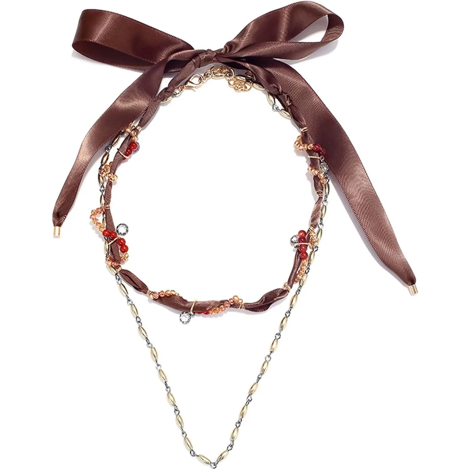 HETICA Boho Layered Ribbon Necklace for Women with Glass Beads | Adjustable Layered Design for Daily Wear, Vacation, Parties, Date Night & Gift Giving