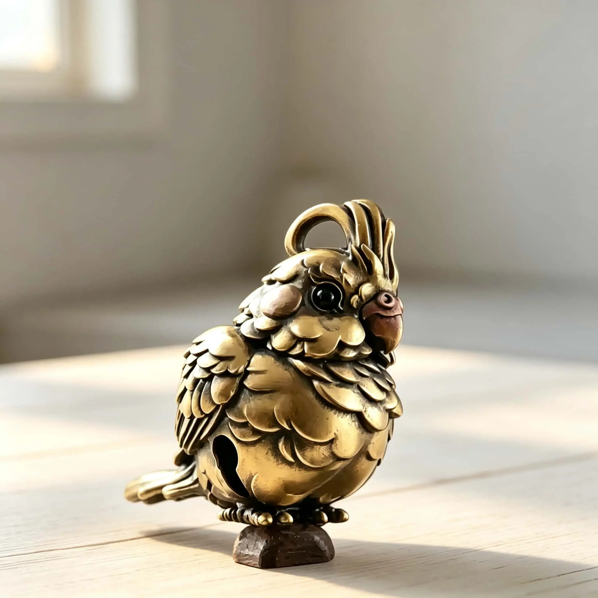 Vintage Brass Parrot Bell Pendant Keychain, Handmade Animal Charm, Bird Theme Accessory, Unisex Gift, Brass Material, Keychain Charms