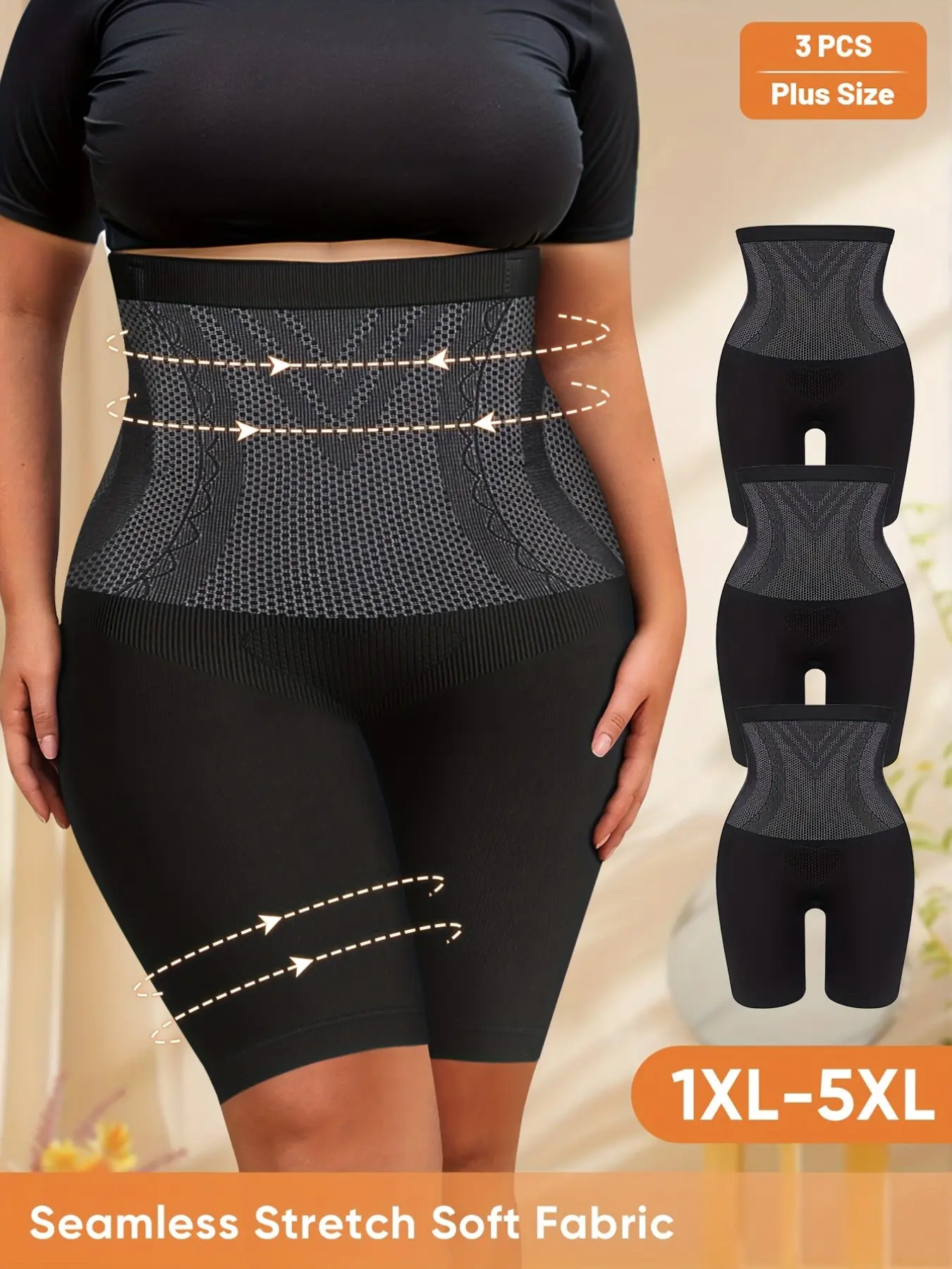 3-Pack Shapewear Pants with Extreme Abdominal Compression, Boho Style Bohemian Plain Underwear for All Seasons, Comfortable, Stylish, Soft and Seamless