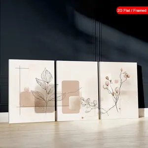 3-piece framed plant illustration wall art, minimalist design canvas painting, earth tones wall decoration, vintage art print, modern picture poster, abstract art print, home decor, gift, suitable for living room, bedroom, framed [2D flat], 2D flat, perfe