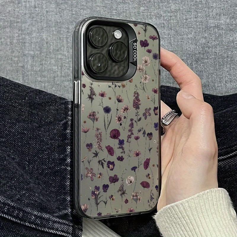 A Personalized Shockproof Phone Case for Apple in Laser Black And Purple Floral