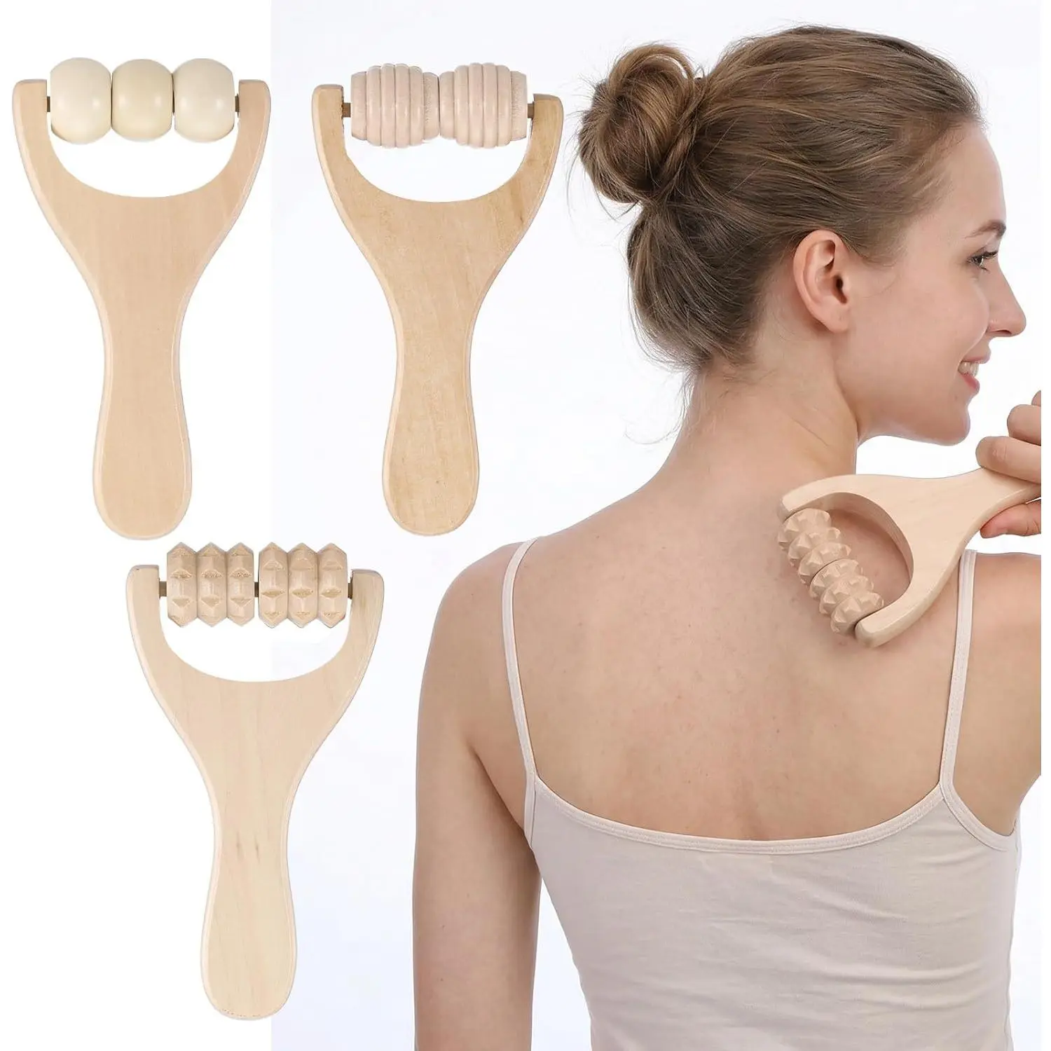 3Pcs Wooden Manual Massage Tools - 179g, 21.5*17*3cm Handheld Roller for Adults, Neck & Shoulder, Deep Tissue, Muscle Release & Arms Full Body Massage