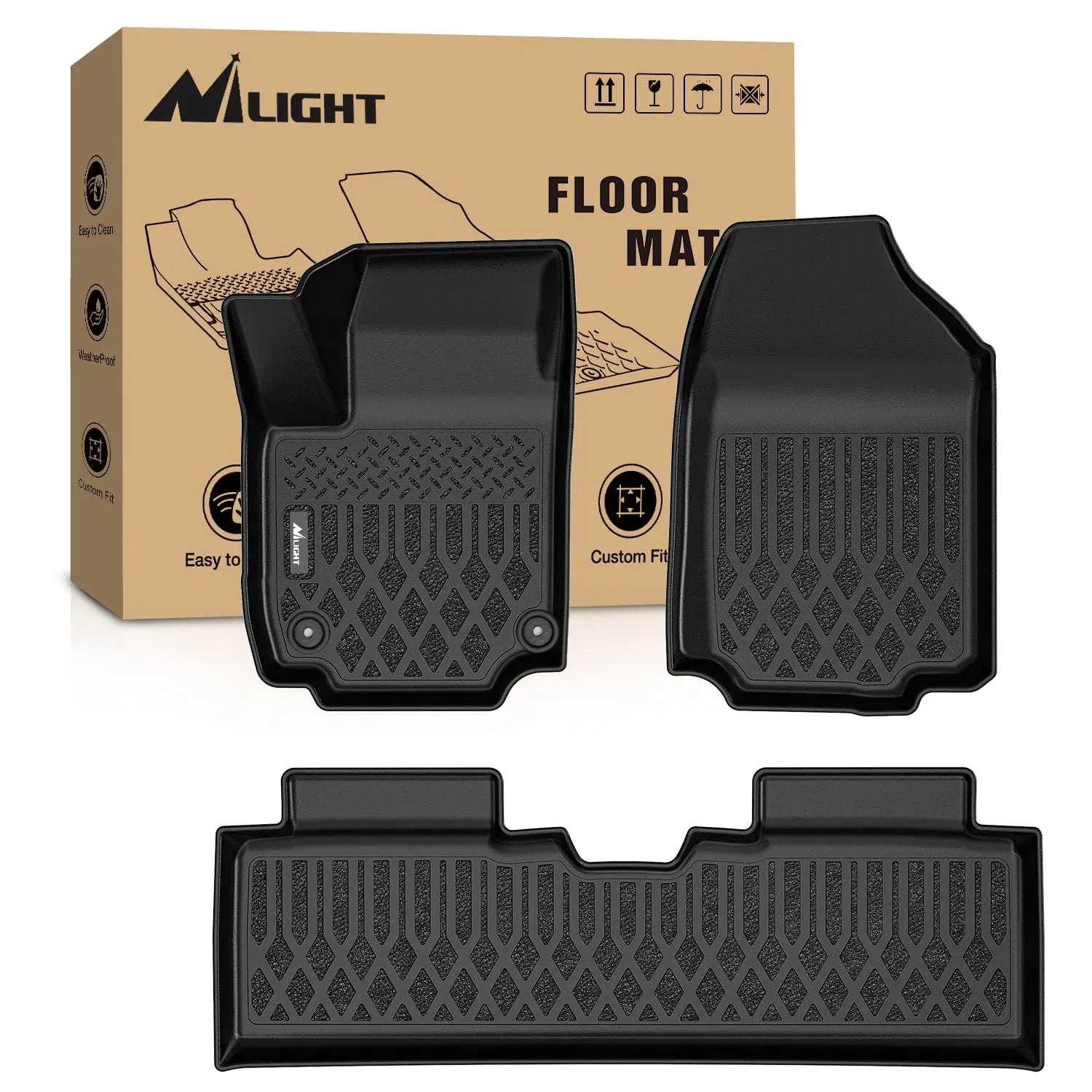 Nilight Clip-On Car Mount TPE Floor Mats for Chevy Equinox, GMC Terrain (Fuel Model Only) 2025-2026, All-Weather Custom-Fit Heavy-Duty Floor Liners, Clip-On Car Mount Floor Mats
