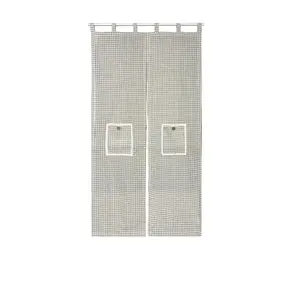 Grey Gingham Plaid Door Curtain, Rod Pocket Linen Textured Doorway Curtain with Lace Trim & Pocket, Doorway Drape for Closet, Kitchen, Bedroom, Farmhouse Decor Garage Window Wall
