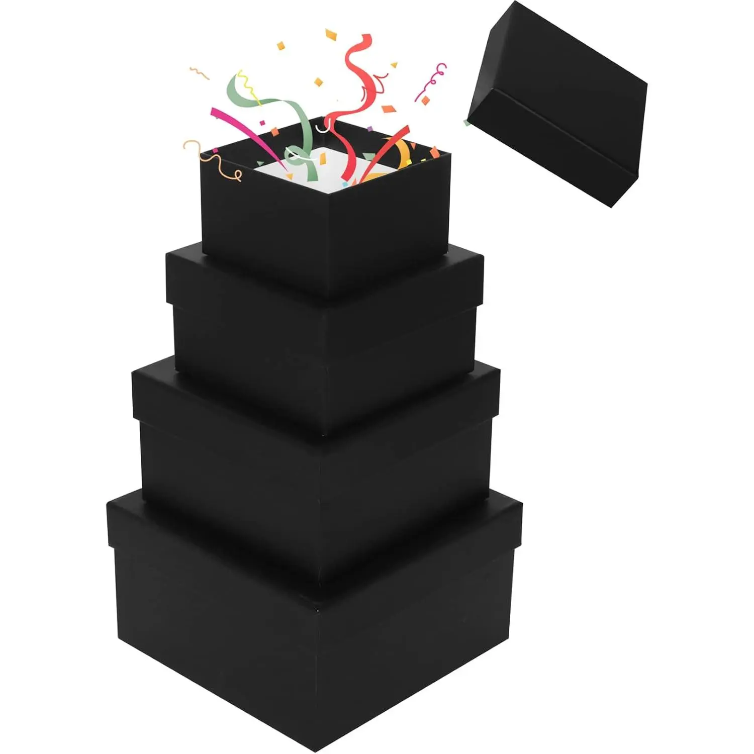 Nesting  Boxes with  4 Pack,Fancy Square Rigid  Boxes for Present Black Stackable  Packing Boxes For Groomsmen Proposal Wedding Birthday  Showers