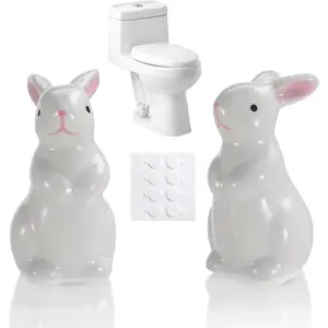 Decorative Bunny Ceramic Toilet Bolt Caps - Set of 2 Cute  Toilet Floor Bolt Covers, 1.97" Interior Depth & 0.98" Base,  Fit for 1/4" & 5/16" , Bathroom Decor Accessories, White
