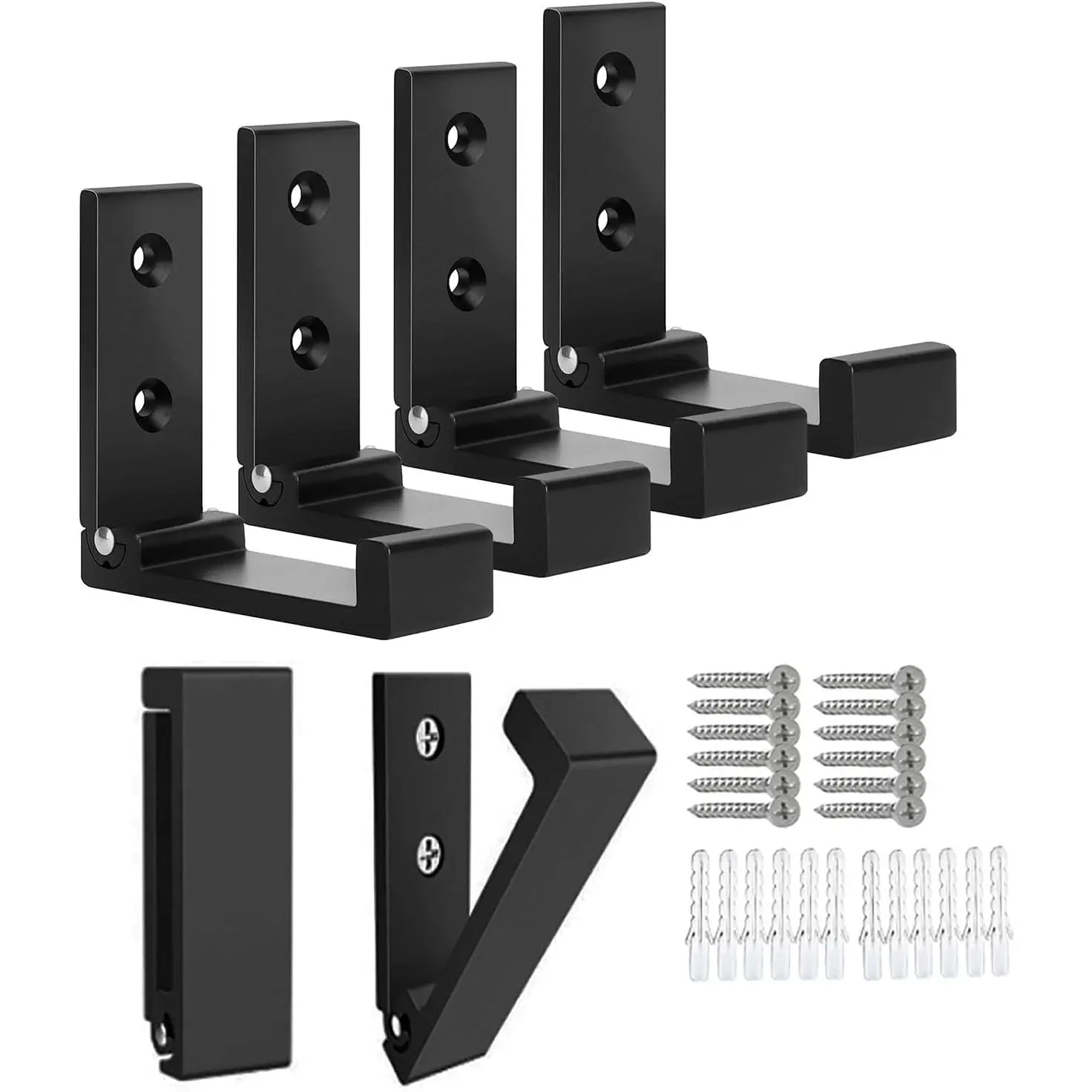 Folding Coat Hooks 6pcs - Heavy Duty Wall Mounted Foldable Hook for Hanging Coat, Jacket, Towel, Aluminum Alloy, Fold up Hooks Headphones Holder, 33lb Load Capacity, Black