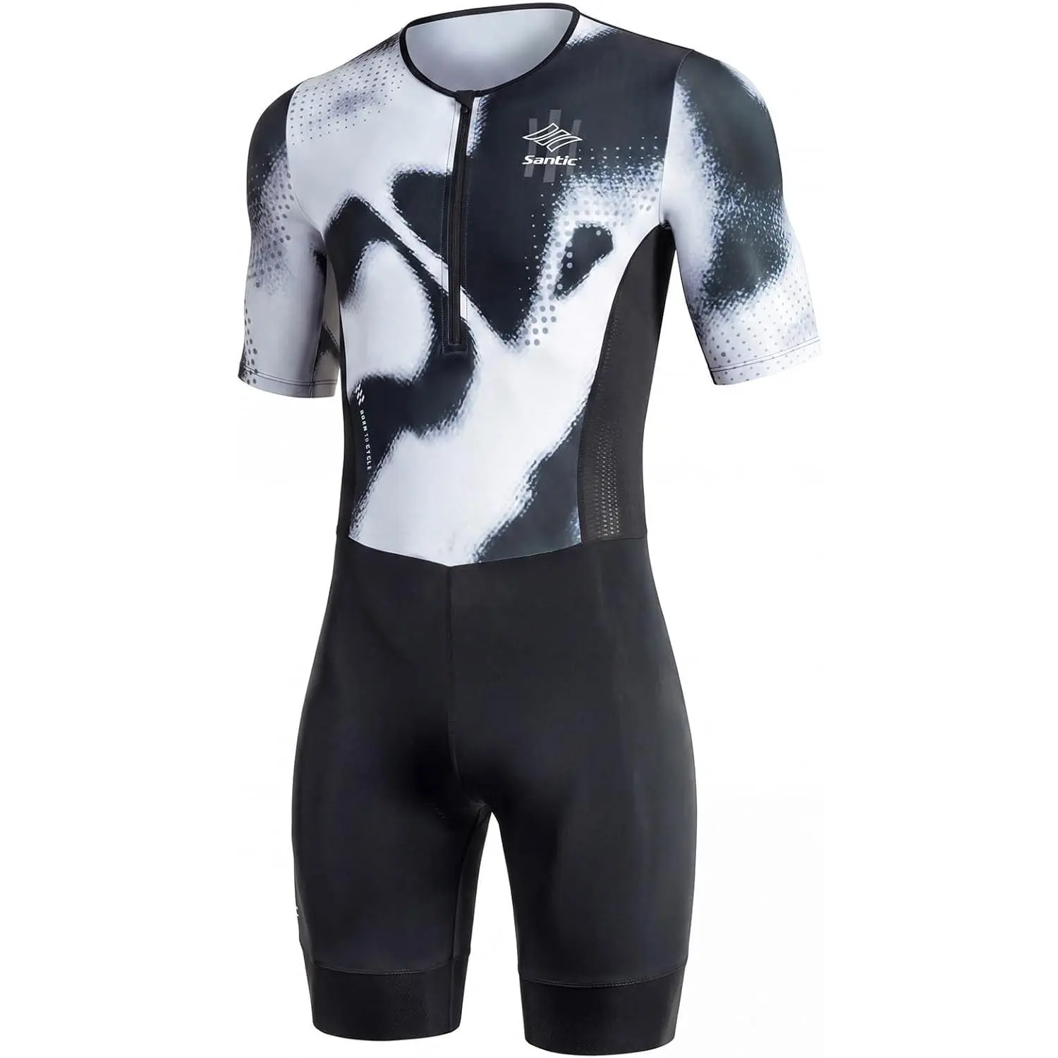 Santic Men’s Short Sleeve Triathlon Suit – One-Piece Tri Suit with Padding & Rear Pockets, Quick-Dry Performance Swim Bike Run Triathlon Gear for Training & Racing, White M : Sports & Outdoors