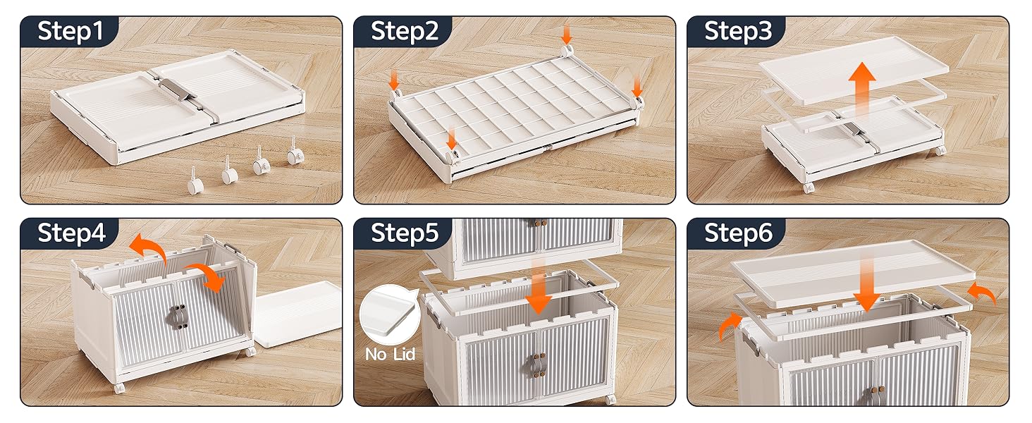 JONZEN 192Qt Plastic Storage Bins with Lid, 48GAL Closet Organizer and Stackable Storage Drawer, Collapsible Clear Box with Wheels, Clothes Cabinet Containers for Home Garage, 4Pack White