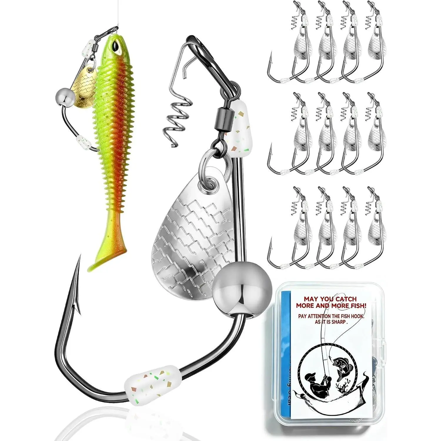 Underspin Lure , Weedless Twist Lock Bass Hook, Stackable SS Sliding Sinker, EWG Weighted Worm Hooks for Largemouth Smallmouth Bass Fishing  Saltwater Bass Lure Tackle