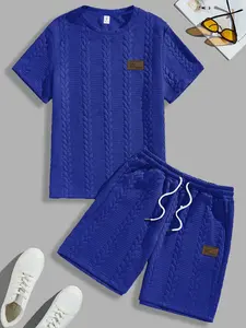 Men's Two-Piece Set with Textured Short Sleeve T-Shirt and Shorts, Simple and Elegant Style, Comfortable Breathable Fabric for Home and Work, Versatile Daily