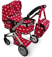 Convertible Combo Baby Doll Stroller for 3 Year Old Girls & Up |   Play Toy Baby Stroller for Dolls, Folding Adjustable Bassinet Carriage Buggy with Storage Basket Converts to Sit Up Pushcart Pram, Red