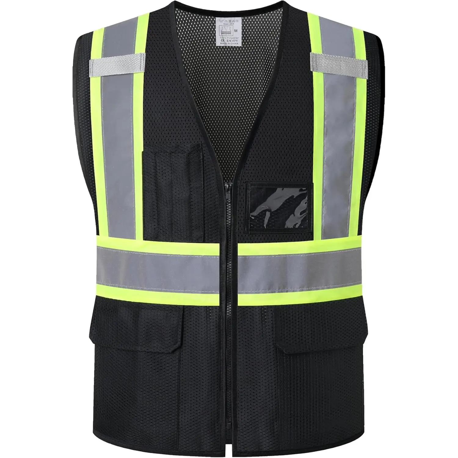 Reflective Safety Vest for Men Women Hi Vis Vest with Pockets High Visibility Vest Mesh Construction Vests Meets ANSI/ISEA Standards (Black-33, Large)