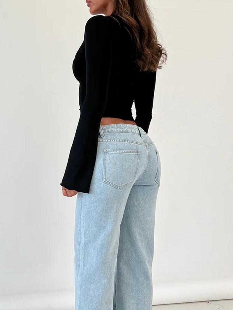 Women's Contrast Lace Button-Front Flounce-Sleeve Tee Blouse, Elegant Deep V- Neck Scallop Trim Long Sleeve Top for Spring & Fall, Ladies Clothes for Daily Wear