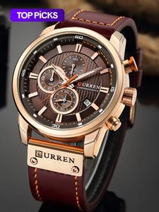 men's business fashion round dial analog quartz watch, fashion multifunction watch for party, daily clothing decor, trendy all-match & exquisite brown watch for birthday gift with box