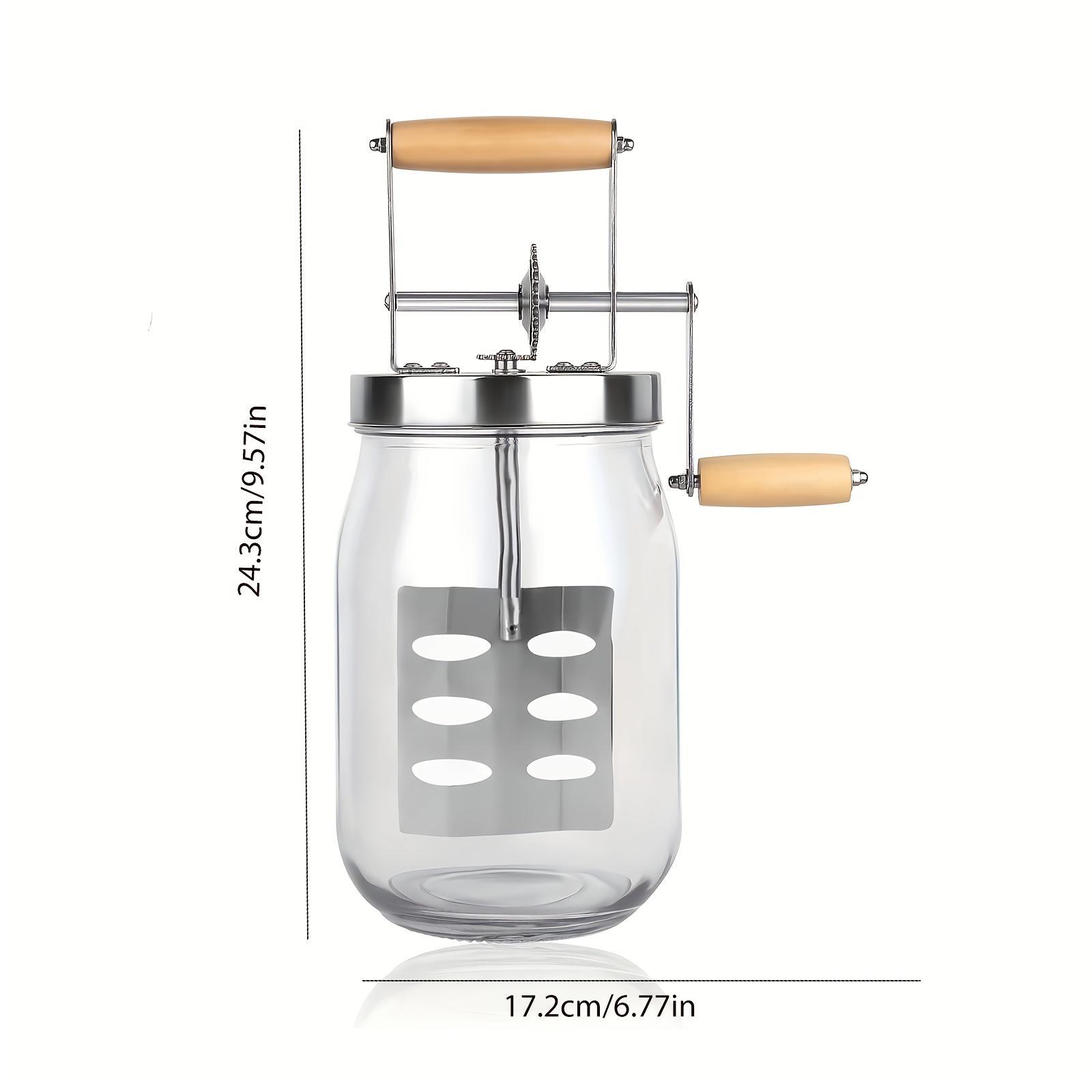 Handheld Butter Churner with Wooden Handle and Stainless Steel Gears, Handheld Butter Mixer, Milkshake Blender, Baking Tool Butter Maker